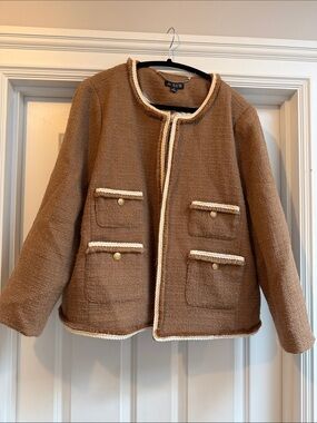 J. Crew Brown Bouclé Lady Jacket with Cream Trim - Size 20